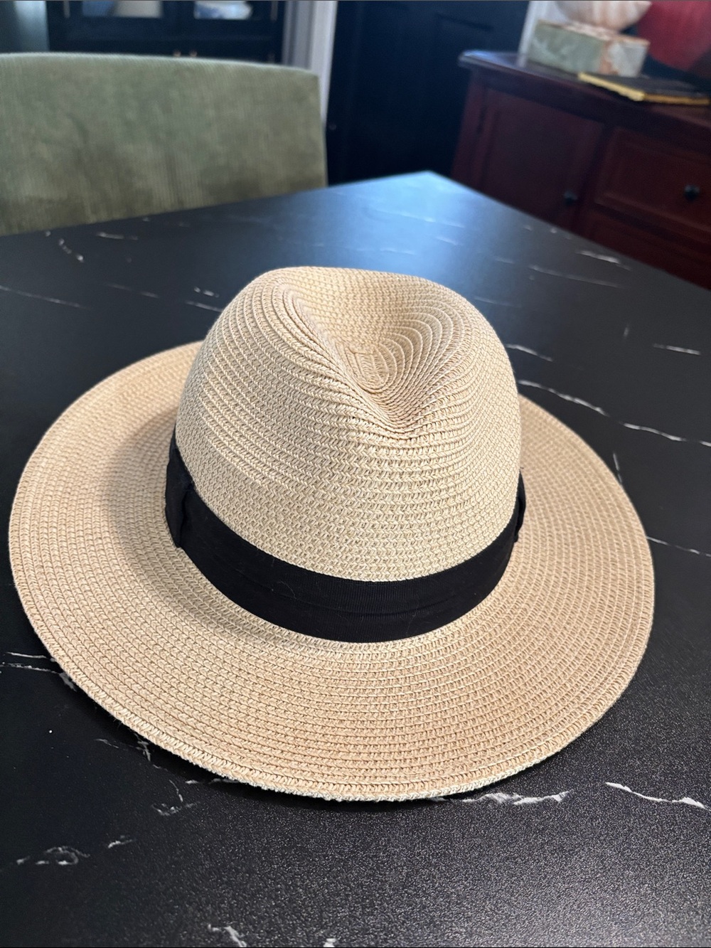 Solar Escape Cream Straw Fedora Hat with Black